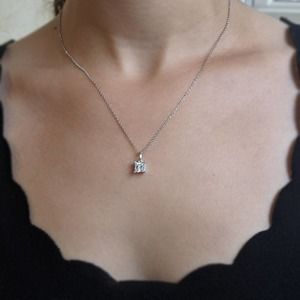 Sterling Silver Princess Moissanite Pendant Cable Chain (6.5x6.5 mm)
